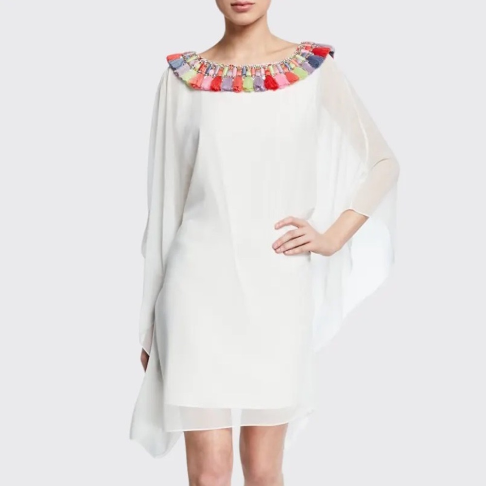 Badgley Mischka Caftan with tassel & crystal neckline